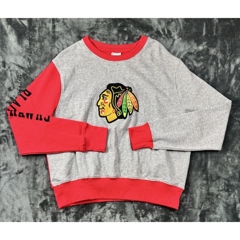 Champion Chicago Blackhawks Women's XL Sweatshirt Gray Red Colorblock NHL